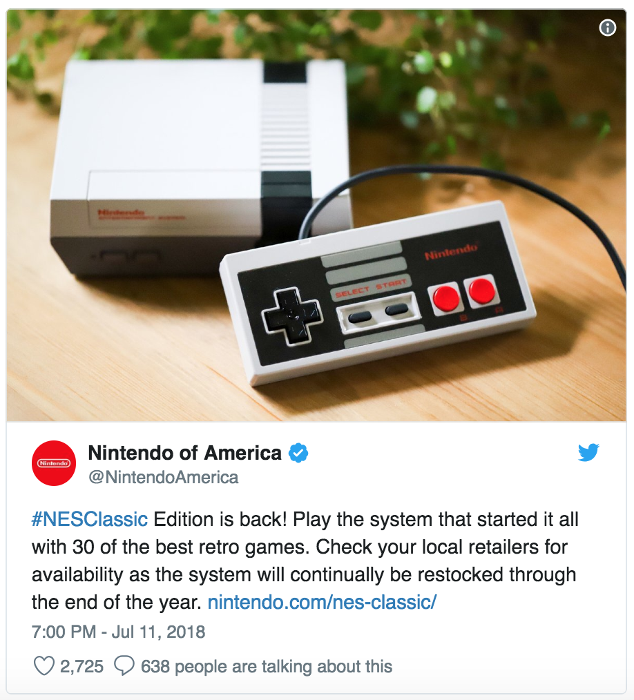 Nintendo America tweet NES Classic Edition
